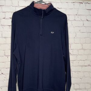 Vineyard Vines100% Pima Cotton 1/3 Zip Mockneck Sweater Men Size L Dark Blue